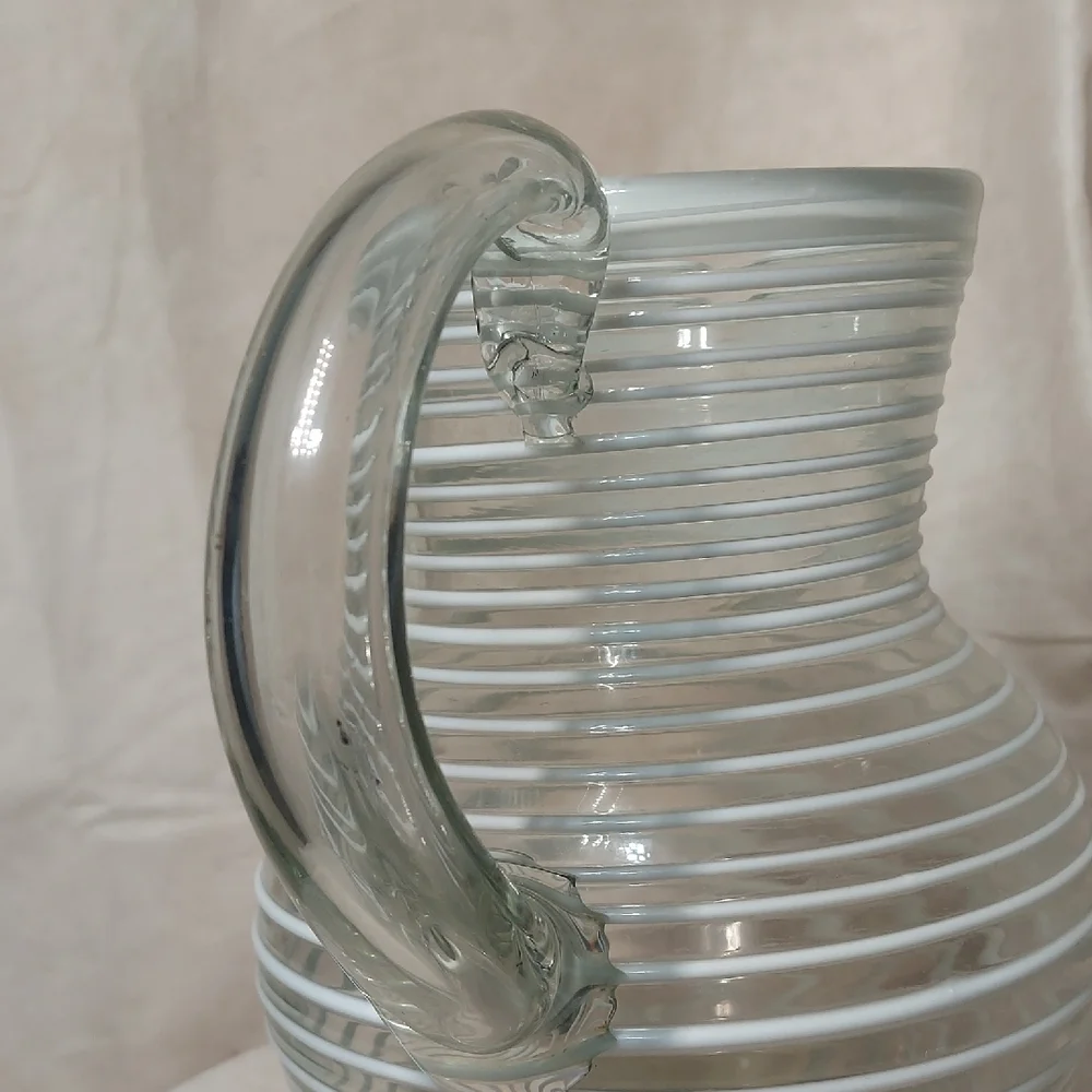 Eco-Friendly Handblown Recycled Glass Pitcher from Mexico - White Spirals